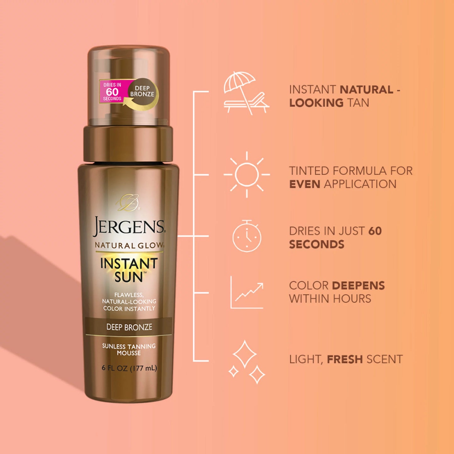 Jergens Natural Glow Mousse de bronceado sin sol instantáneo