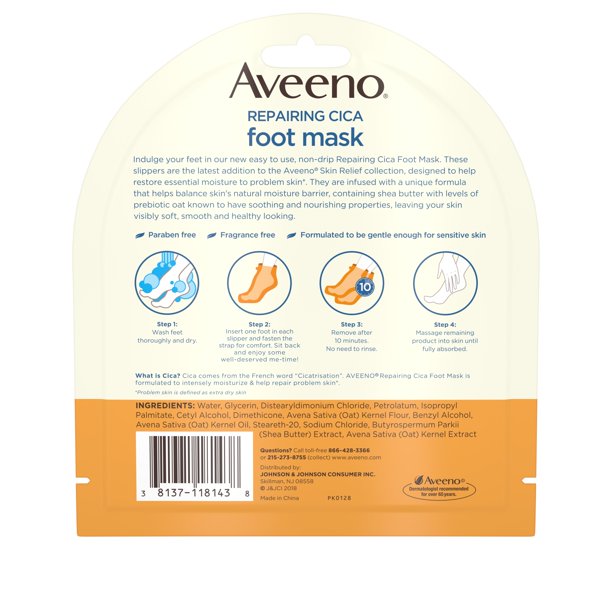 Aveeno Repairing CICA Moisturizing - Mascarilla para Pies con Avena (1 Par)