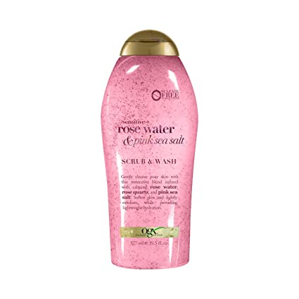 Ogx Exfoliante y gel de baño de agua de rosas & sal marina rosa