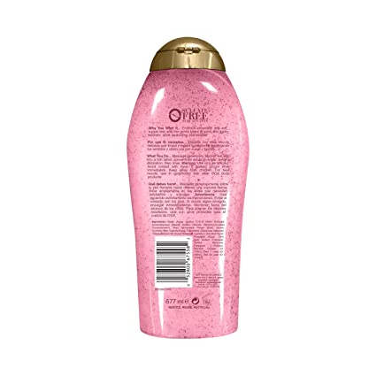 Ogx Exfoliante y gel de baño de agua de rosas & sal marina rosa